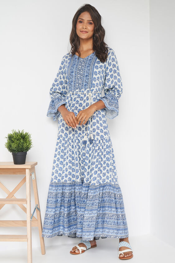 Blue Floral Fit & Flare Dress, Blue, image 2